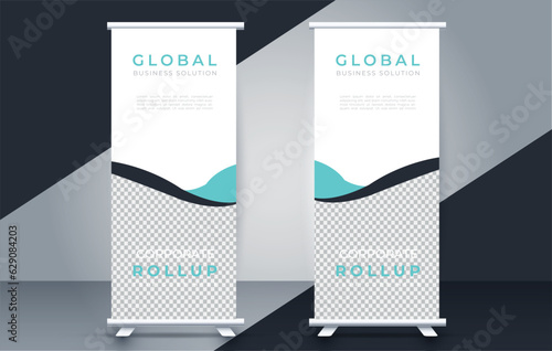 vector Roll up banner template with modern shapes
