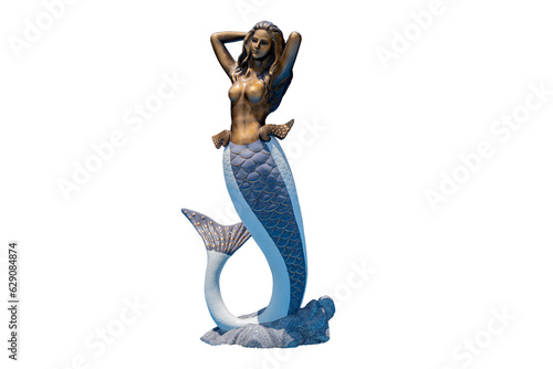 A mermaid on a transparent background. The fountain with a mermaid is taken from a photo of VEGA City in Nha Trang in Vietnam. photo