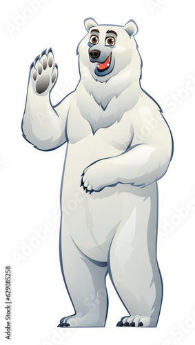 Cartoon polar bear waving hand. Vector illustration isolated on white background