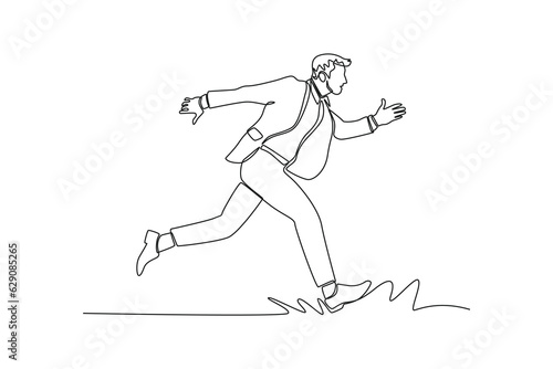 One continuous line drawing of happy people running fast  hurrying and hunting concept. Doodle vector illustration in simple linear style. 