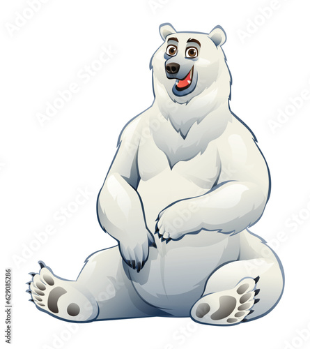 Polar bear cartoon sitting illustration isolated on white background