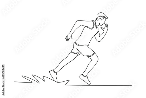 One continuous line drawing of happy people running fast, hurrying and hunting concept. Doodle vector illustration in simple linear style. 