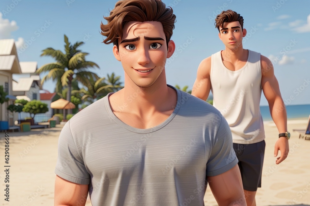 smart boys with attractive physique walking at beach smart boys with attractive physique walking at beach