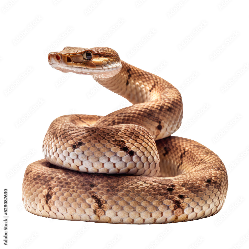 Obraz premium A brown snake against a white background. isolated on white. Transparent PNG. Generative AI