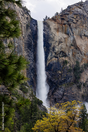 Bridalveil Fall from Northside Drive in Yosemite Valley, Yosemite National Park, California, USA in May of 2023
