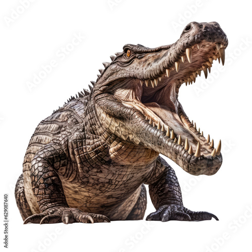 A alligator displaying its jaws wide open. isolated on white. Transparent PNG. Generative AI