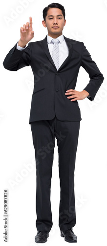 Digital png photo of happy asian businessman standing on transparent background
