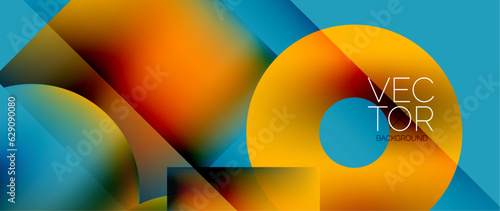 Squares and circles design. Fluid color gradients with metallic effects. Serene synergy of shapes, merging squares and circles into harmonious, captivating design