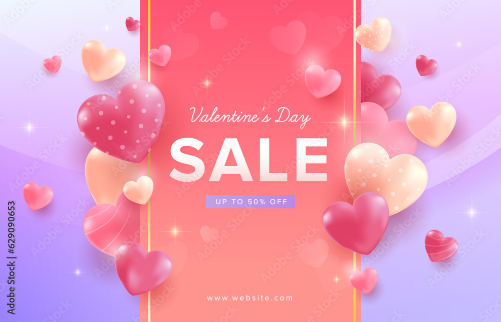 Happy Valentine's Day Sale background with love on pastel background. Promotion and shopping template for love and valentine's day concept.