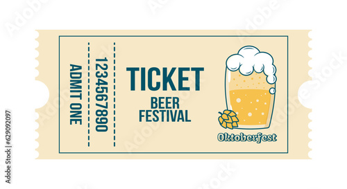 Oktoberfest horizontal ticket template of beer festival entrance pass design. Flat vector illustration.