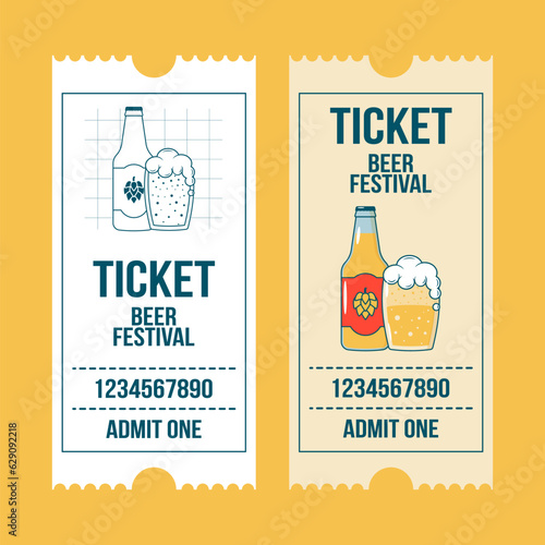 Set of vertical oktoberfest ticket templates with beer festival entrance ticket design. Vector illustration