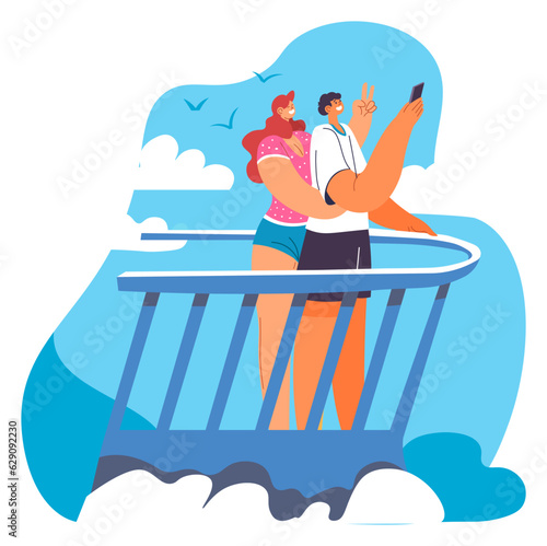 People taking selfie on yacht deck, summer trip