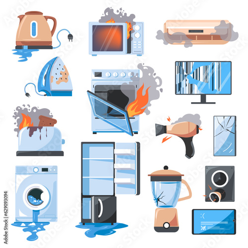 Broken kitchen and home appliances and devices