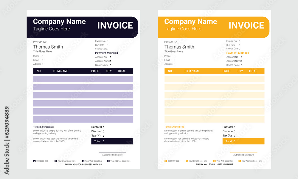 Modern And Professional Multiple Business Invoice Design For Print