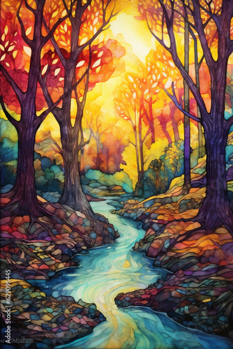 A Vibrant Landscape, Watercolor Painting Style Landscape, Otherworldly and Alien, Generative AI