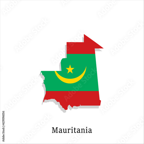 Mauritania Map and Flag Color Vector Clip Art. Independence Day or National Mauritania Flag Color Style Map Design isolated on White Background.