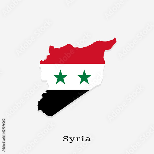 Syria Map and Flag Color Vector Clip Art. Independence Day or National Syria Flag Color Style Map Design isolated on White Background.