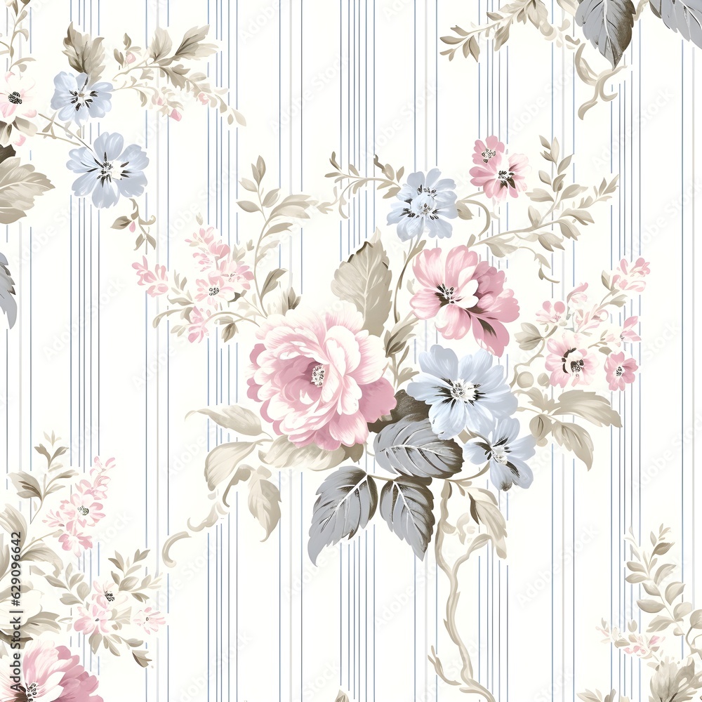 Obraz premium Elegant Floral Pattern with Stripes