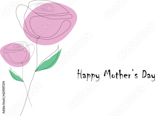 One Line Art flowers Design with Happy Mother's Day and white background vectr file