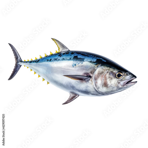 A blue marlin fish with yellow tips on it's tail. Isolated on white. Transparent PNG. Generative AI