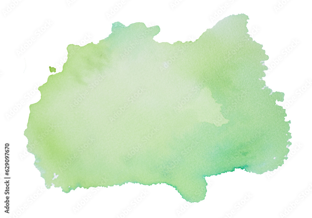 Green watercolor stains with hand painted on paper texture background