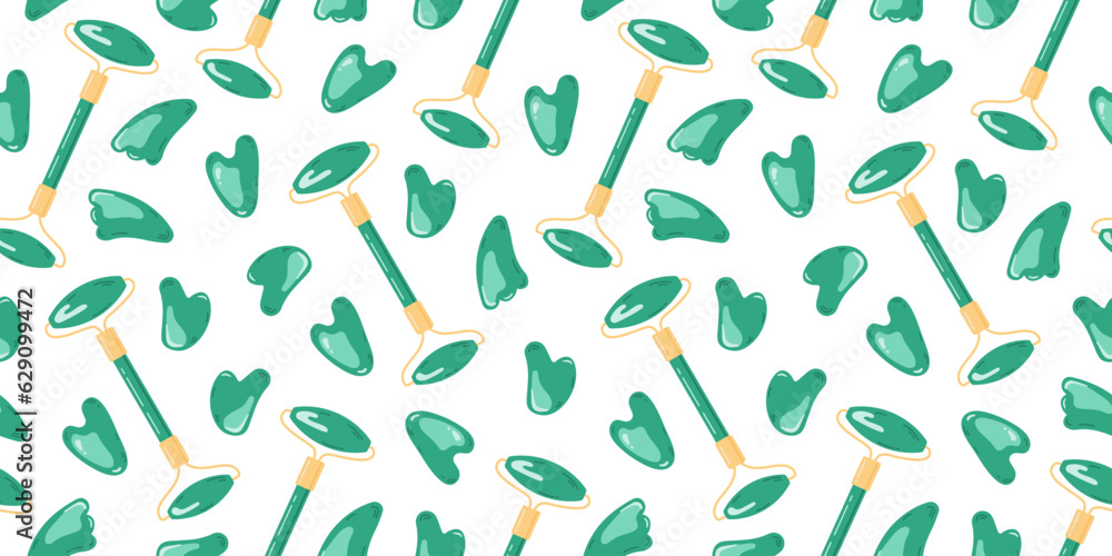 Gua sha and facial massage roller seamless pattern Gua sha and facial massage roller seamless pattern