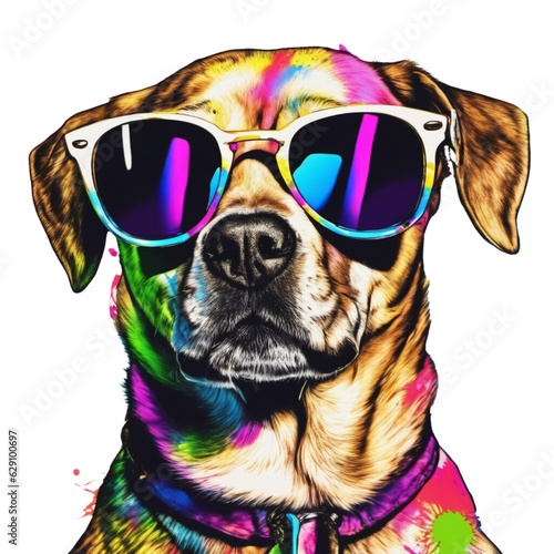 Dog is wearing a pair of Ray-Ban glasses and neon sunglasses © Wavezaa