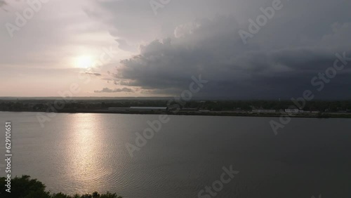 Wallpaper Mural Aerial drone view of a sunset through the clouds over the Ohio River. Torontodigital.ca