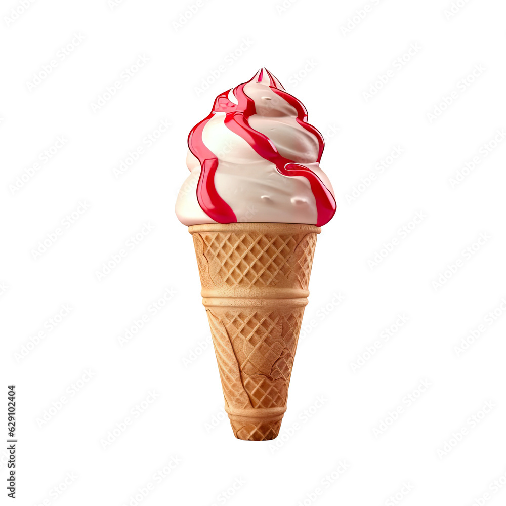 A delicious ice cream cone with vibrant red and white swirls. PNG. Transparent. Generative AI A delicious ice cream cone with vibrant red and white swirls. PNG. Transparent. Generative AI