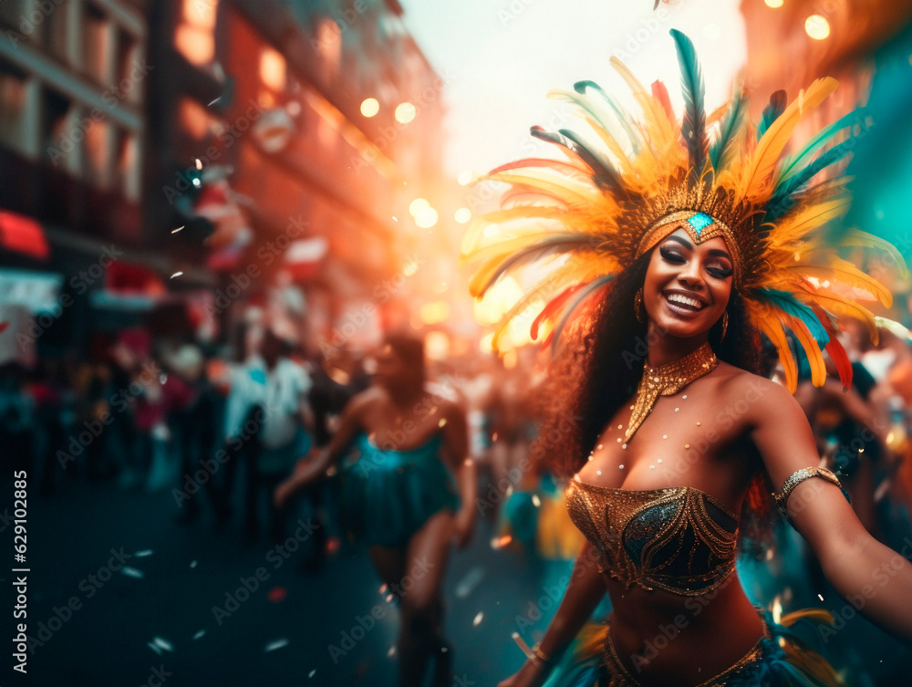 Vibrant Carnival Rhythms. Dancers in Exotic Feather Costumes at the Brazilian Carnival. AI Generative Vibrant Carnival Rhythms. Dancers in Exotic Feather Costumes at the Brazilian Carnival. AI Generative