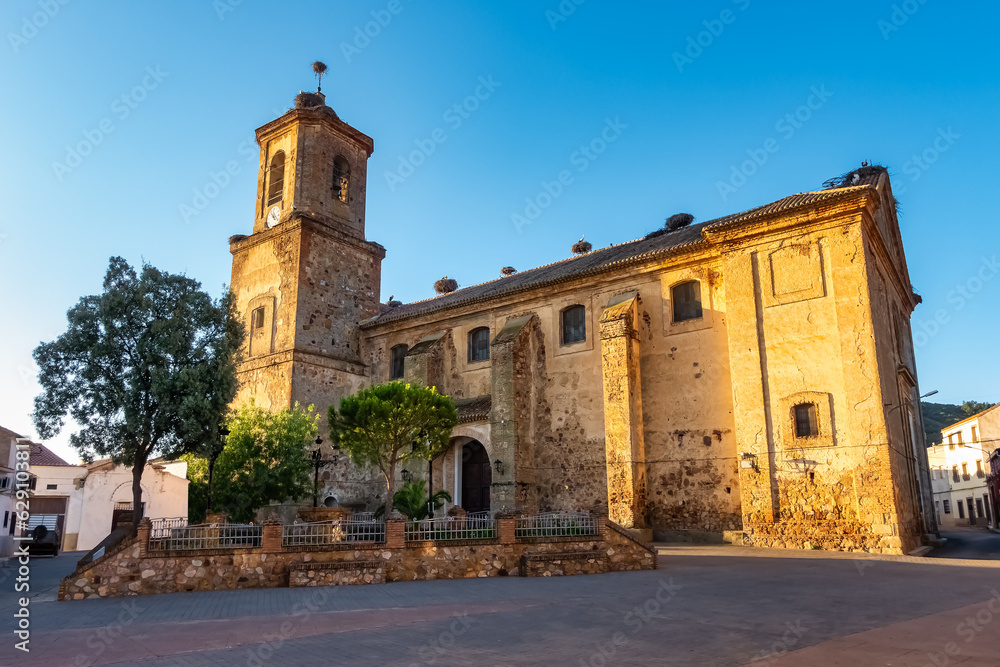 Catholic and ancient church of the Manchego village of Agudo in the center of Spain, Ciudad Real.
