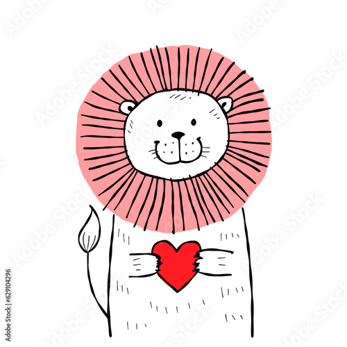 Cute lion with heart. Be my Valentine. Valentine's day banner, background, fl...