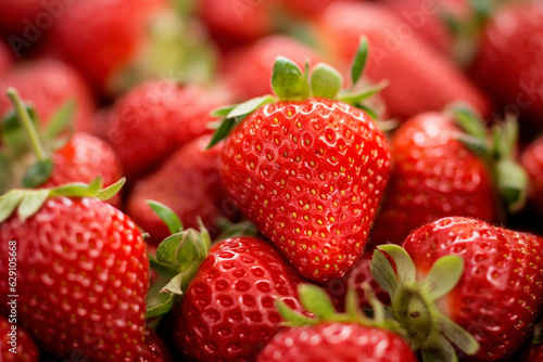 Close up of many ripe strawberry fruits