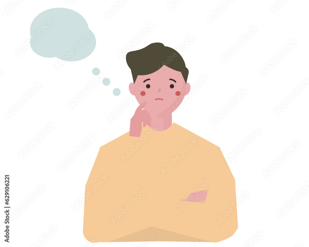 吹き出しを浮かべ想像をする男性。アイデア、不安、心配。ベクターイラスト 吹き出しを浮かべ想像をする男性。アイデア、不安、心配。ベクターイラスト