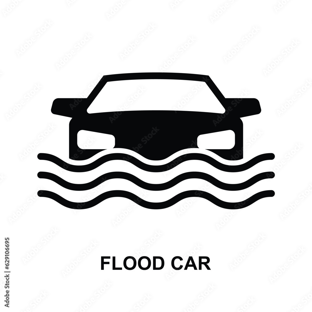 Obraz premium Flood car icon. Flooded road isolated on background vector illustration.