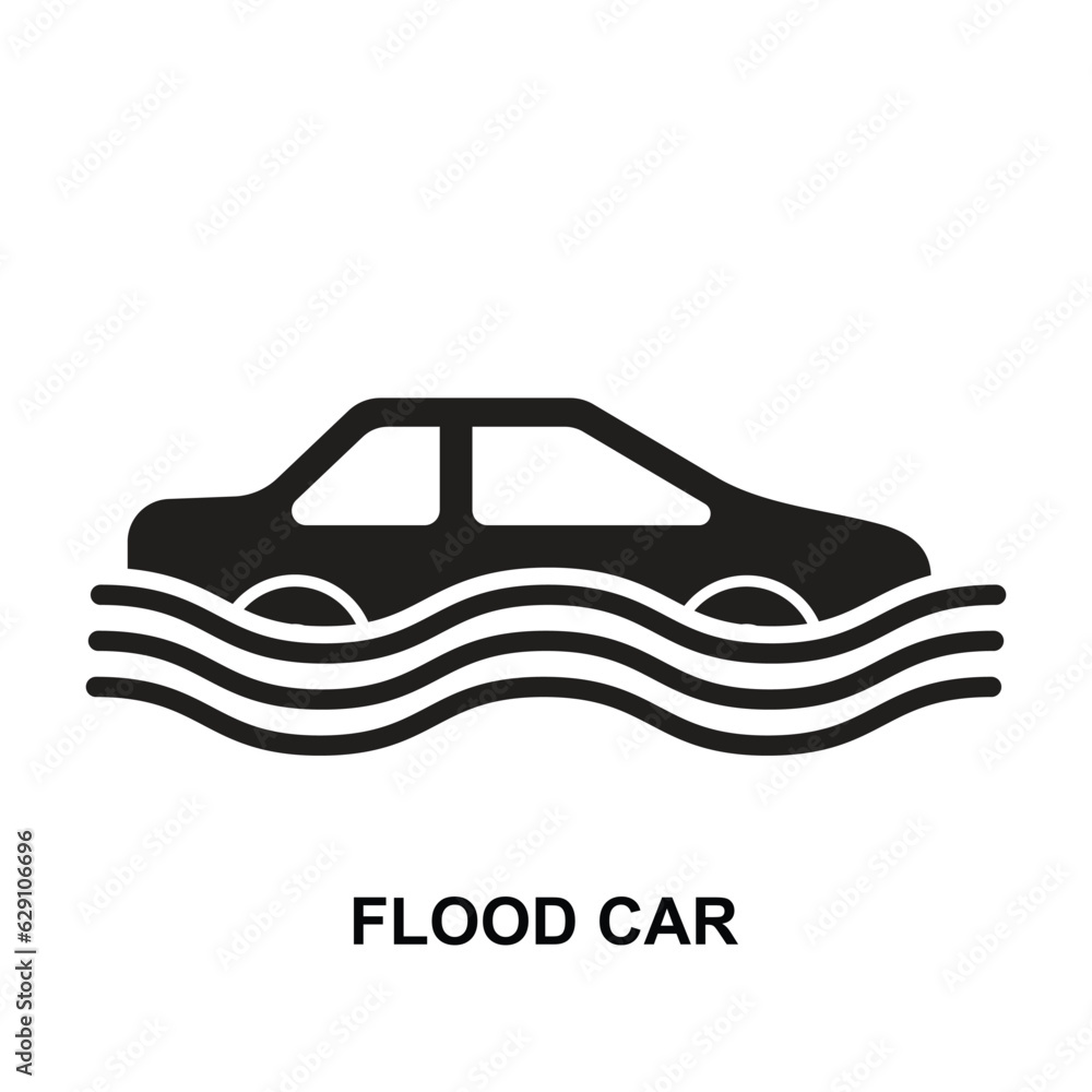 Flood car icon. Flooded road isolated on background vector illustration.