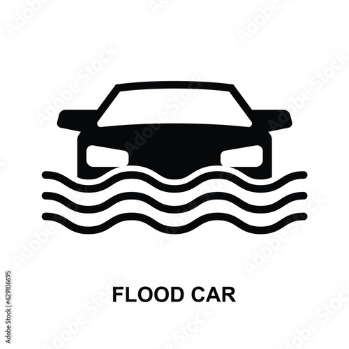 Flood car icon. Flooded road isolated on background vector illustration.