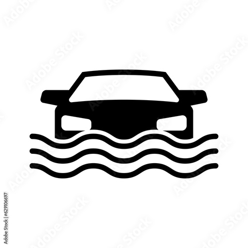 Flood car icon. Flooded road isolated on background