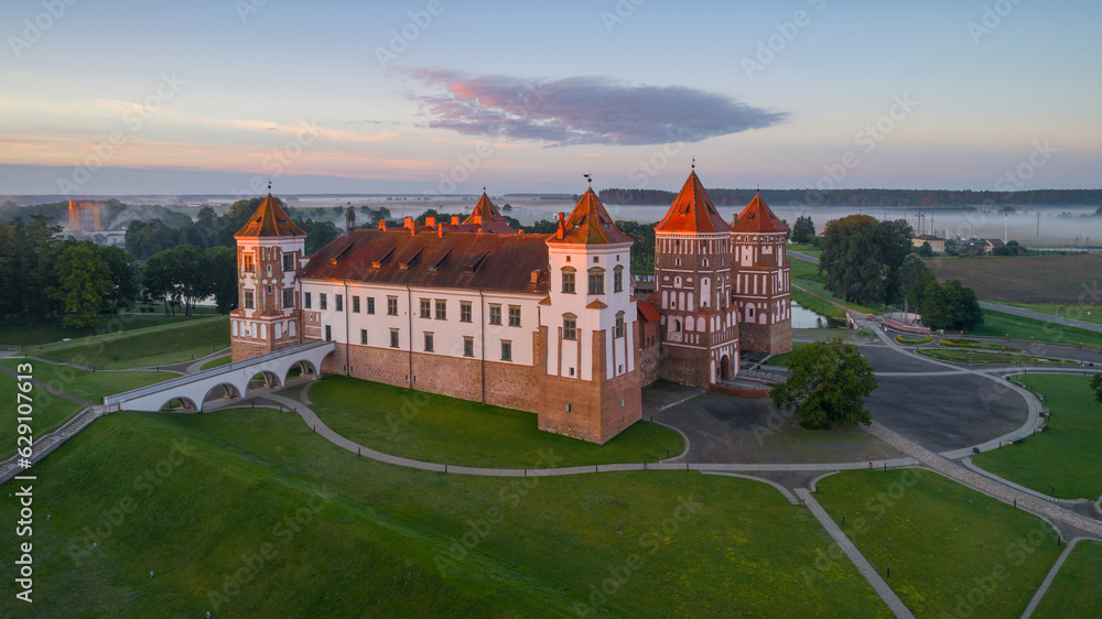 Beautiful belarusian castle from bird's eye view Beautiful belarusian castle from bird's eye view