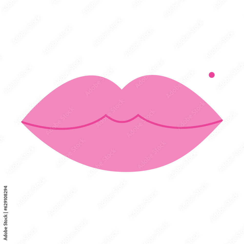 Cartoon pink chubby lips with little birthmark isolated on white background. Cartoon pink chubby lips with little birthmark isolated on white background.