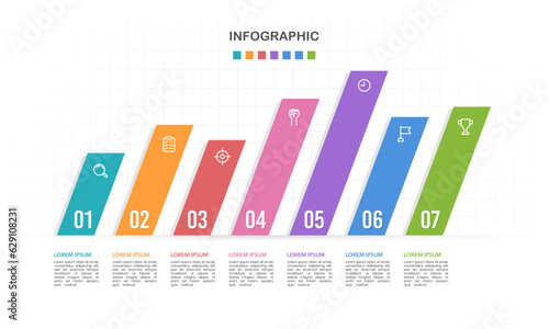 Infographic 7 tilted bar chart template. Vector illustration.