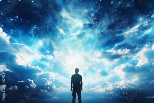 Faith. Heavenly background. Man looking at the heavens © Faith Stock