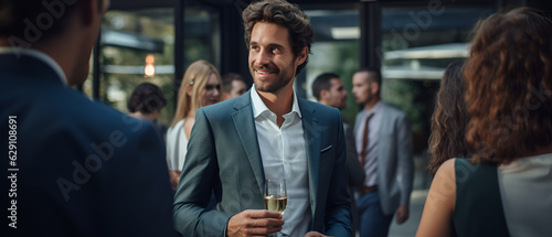  Businessman Engaging in After Work Networking Event with Colleagues photo