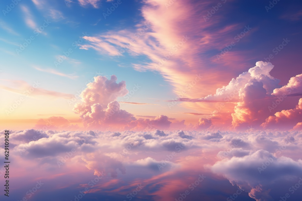 Clouds and sky with pastel color background, beautiful pink clouds painting in the sky