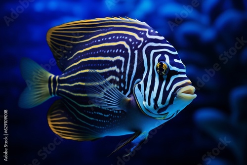 Generative AI : Set of Saltwater angelfish on white isolated background. Emperor, Flame, Bellus, Regal and Japanese swallowtail angelfish