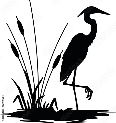 Foto Heron and Cattails Marsh Cutfile, cricut ,silhouette, SVG, EPS, JPEG, PNG, Vecto
