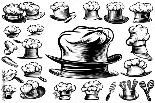coock hats in black and white in vector style isolated on white background High quality photo photo