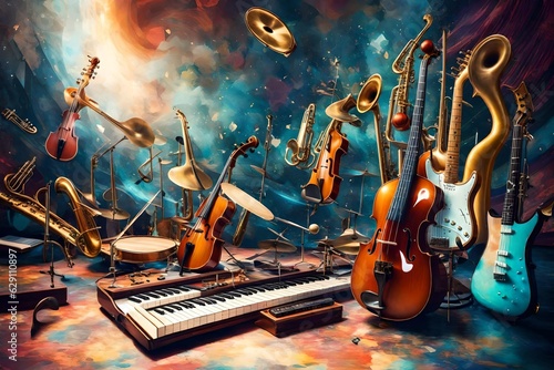 Wallpaper Mural music background with musical notes
