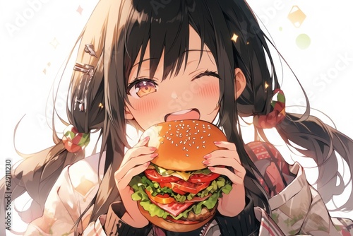 ハンバーガーを食べる女の子,Generative AI AI画像