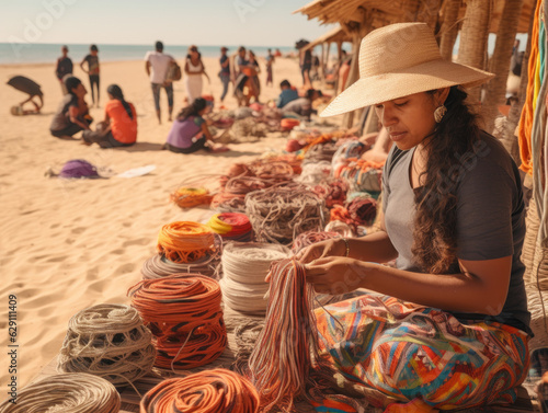 Vibrant Weavings of La Guajira. Artisans at Wayuu Workshop Craft Colorful Mochilas and Hammocks in the Desert.
